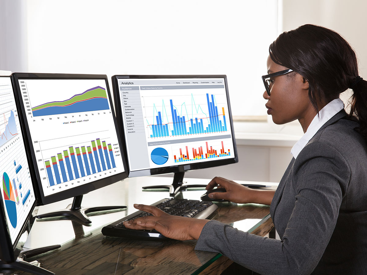 Image of a woman looking at data