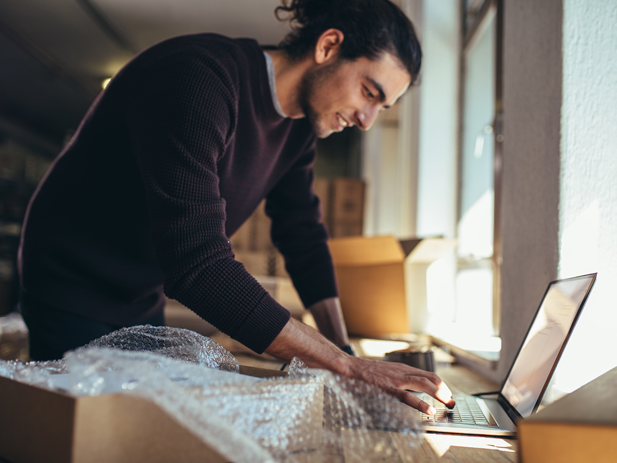 retail store owner checking products online